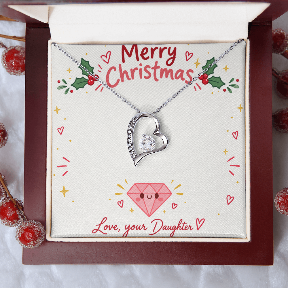 To My Mom from Daughter Christmas Gift – Forever Love Heart Necklace with Crystal