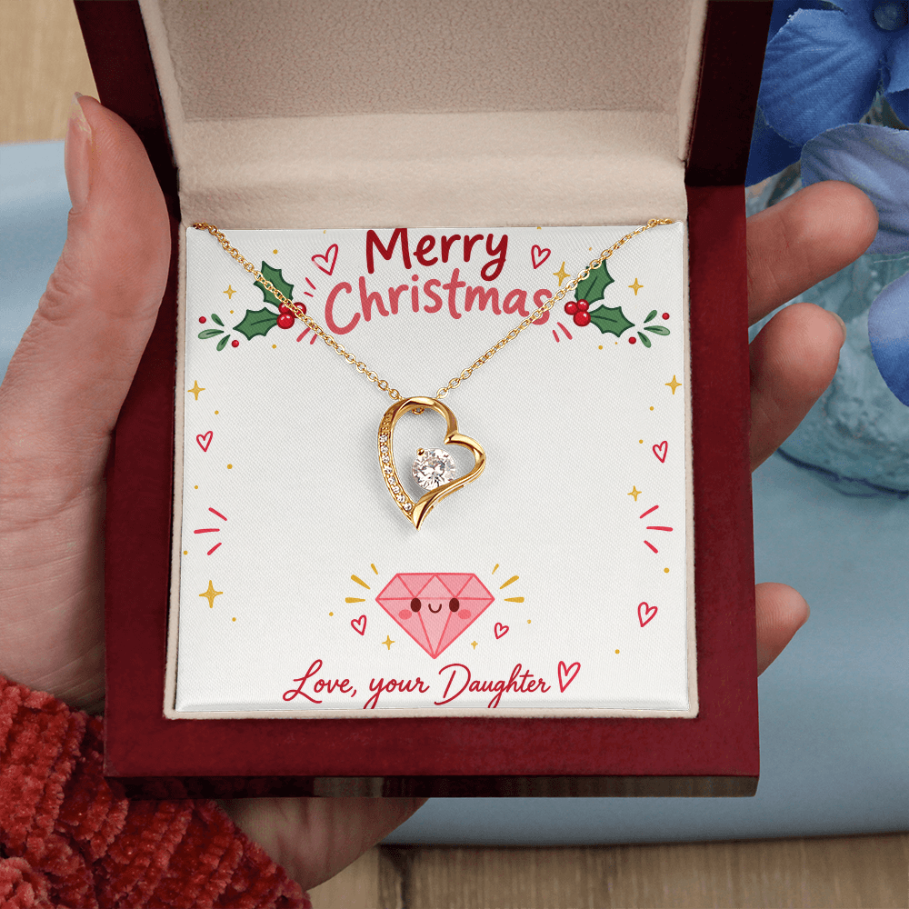 To My Mom from Daughter Christmas Gift – Forever Love Heart Necklace with Crystal
