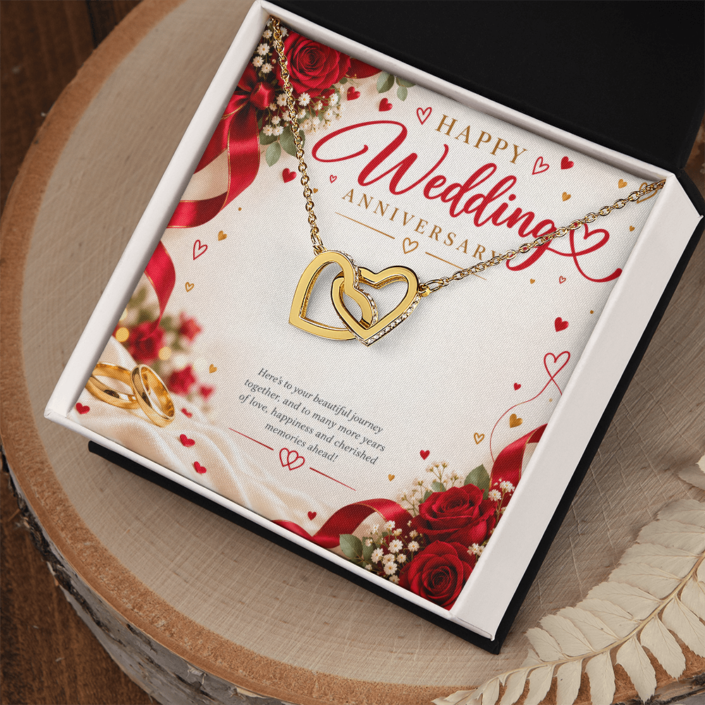 Wedding Anniversary Gift for Her – Interlocking Hearts Necklace with Message Card