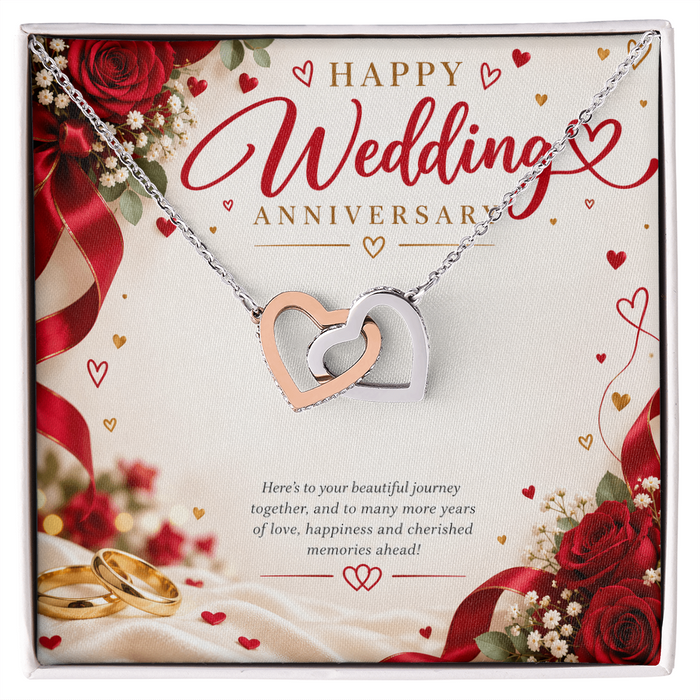 Wedding Anniversary Gift for Her – Interlocking Hearts Necklace with Message Card