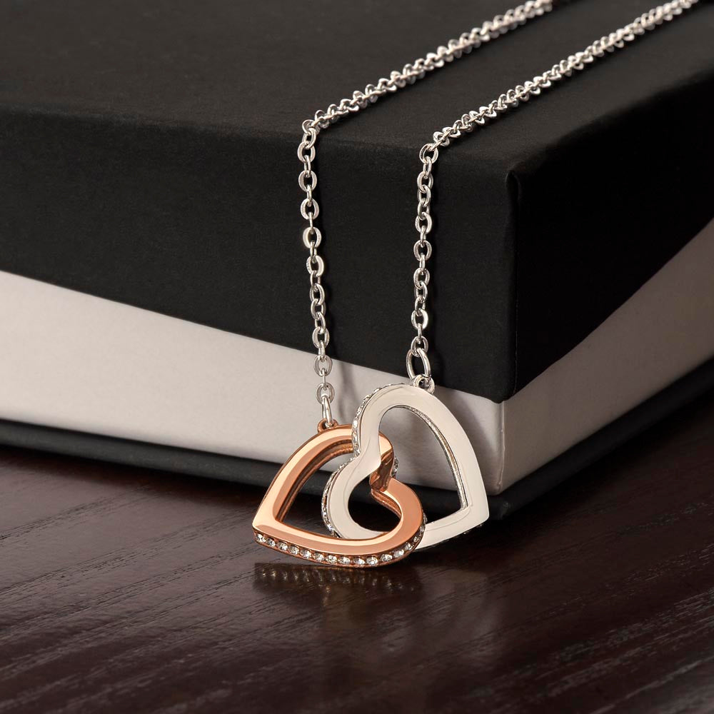 Wedding Anniversary Gift for Her – Interlocking Hearts Necklace with Message Card