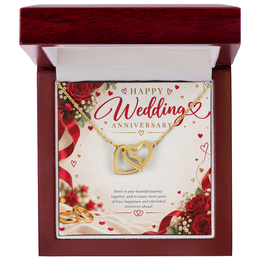 Wedding Anniversary Gift for Her – Interlocking Hearts Necklace with Message Card