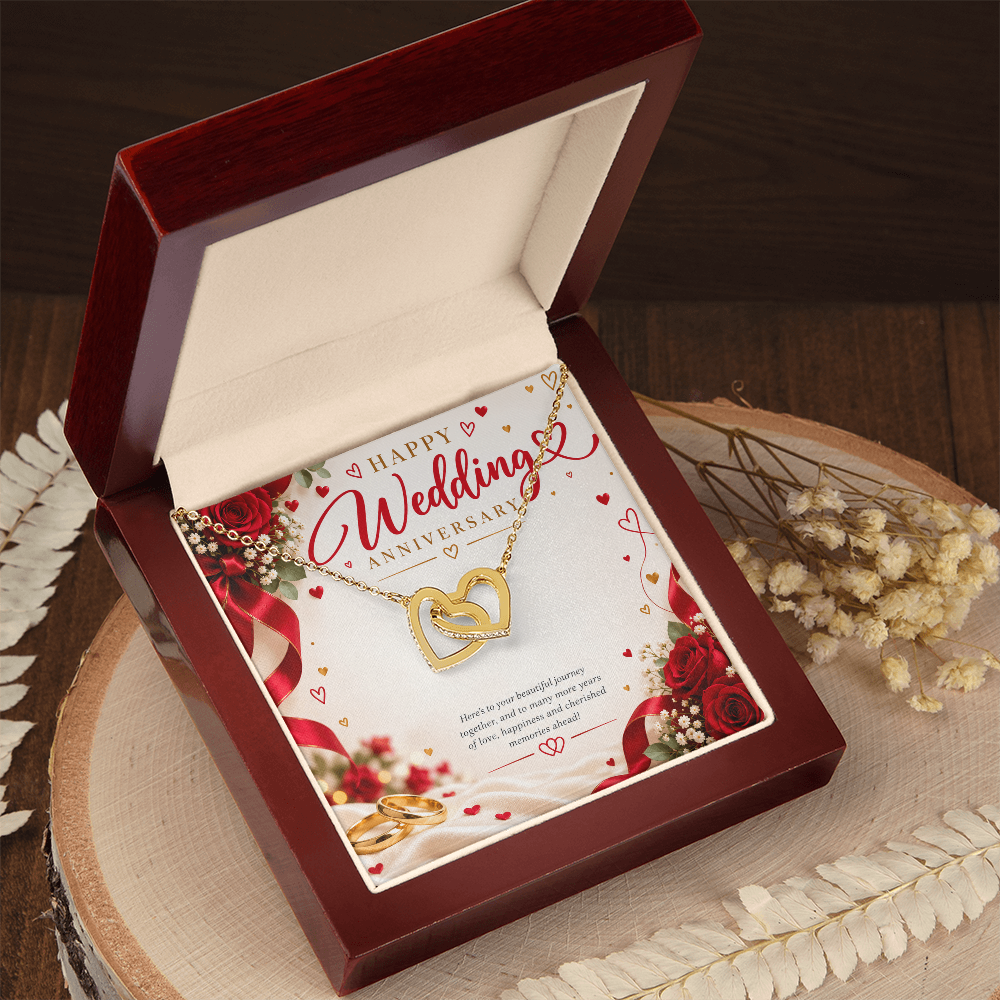Wedding Anniversary Gift for Her – Interlocking Hearts Necklace with Message Card