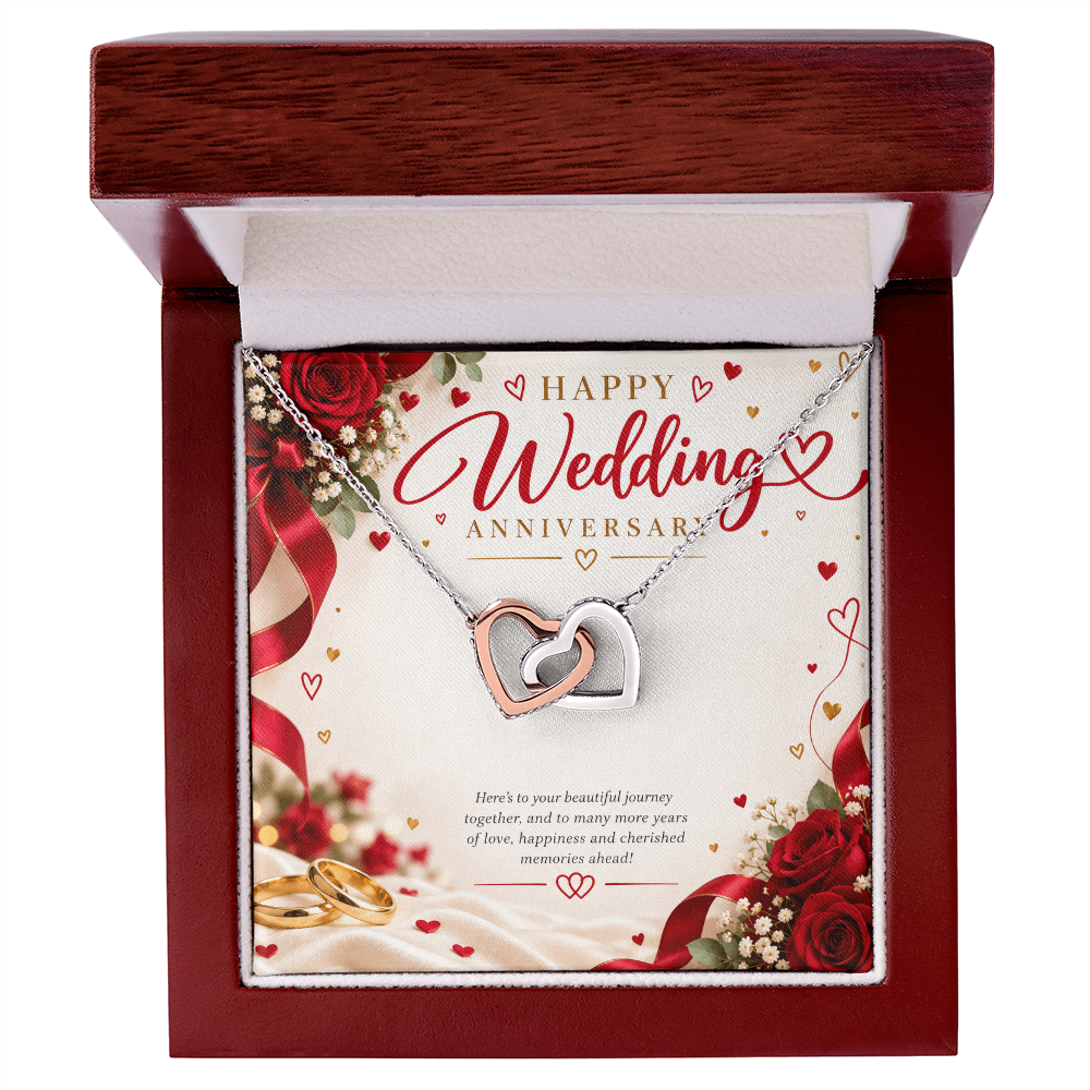 Wedding Anniversary Gift for Her – Interlocking Hearts Necklace with Message Card