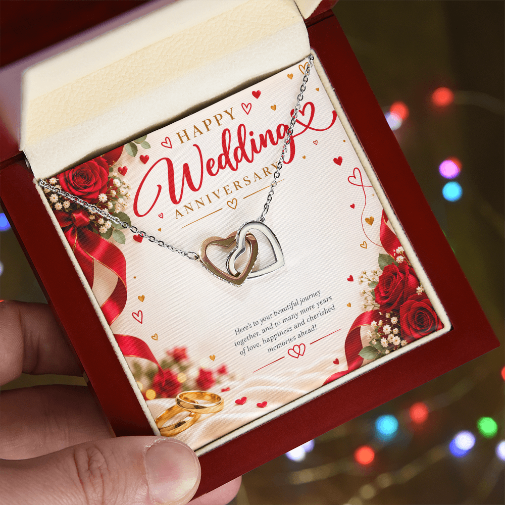 Wedding Anniversary Gift for Her – Interlocking Hearts Necklace with Message Card