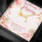 New Mom Gift for Baby Girl – Love Script Necklace with Welcome Little Princess Card