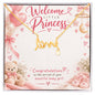New Mom Gift for Baby Girl – Love Script Necklace with Welcome Little Princess Card