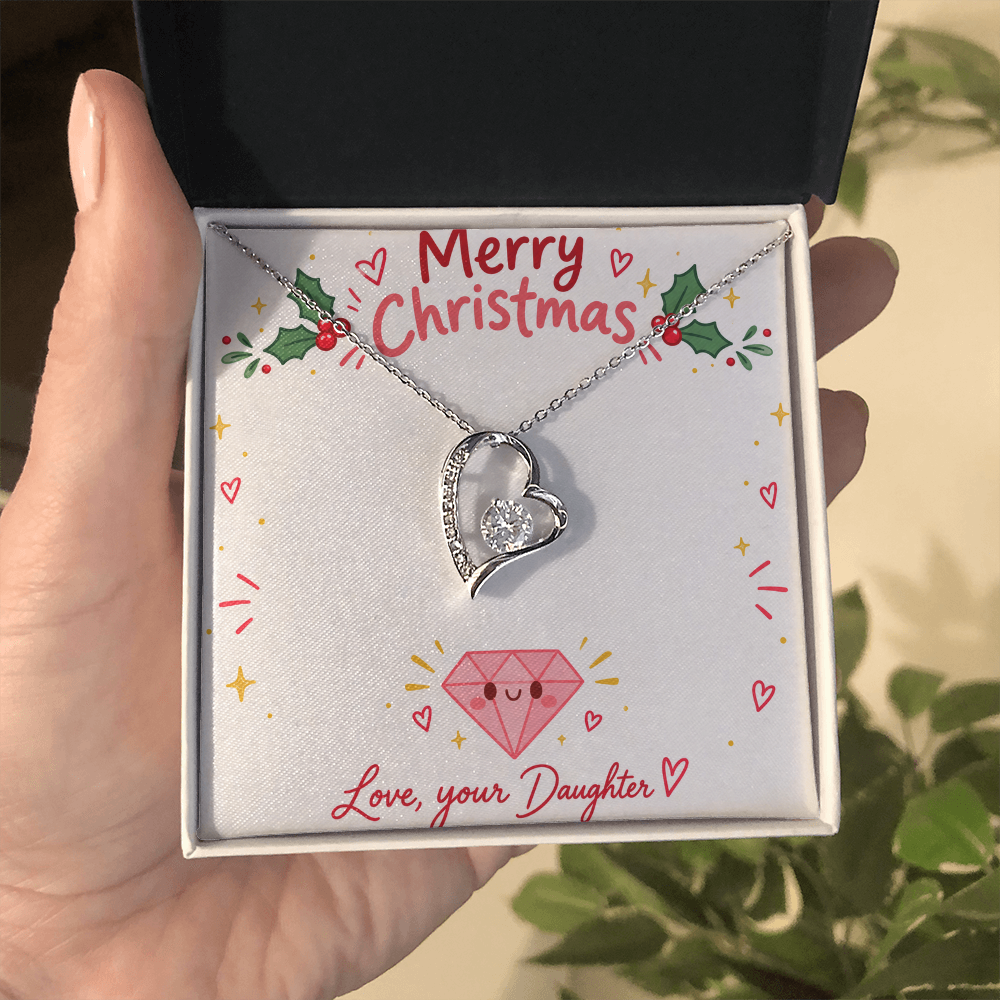 To My Mom from Daughter Christmas Gift – Forever Love Heart Necklace with Crystal
