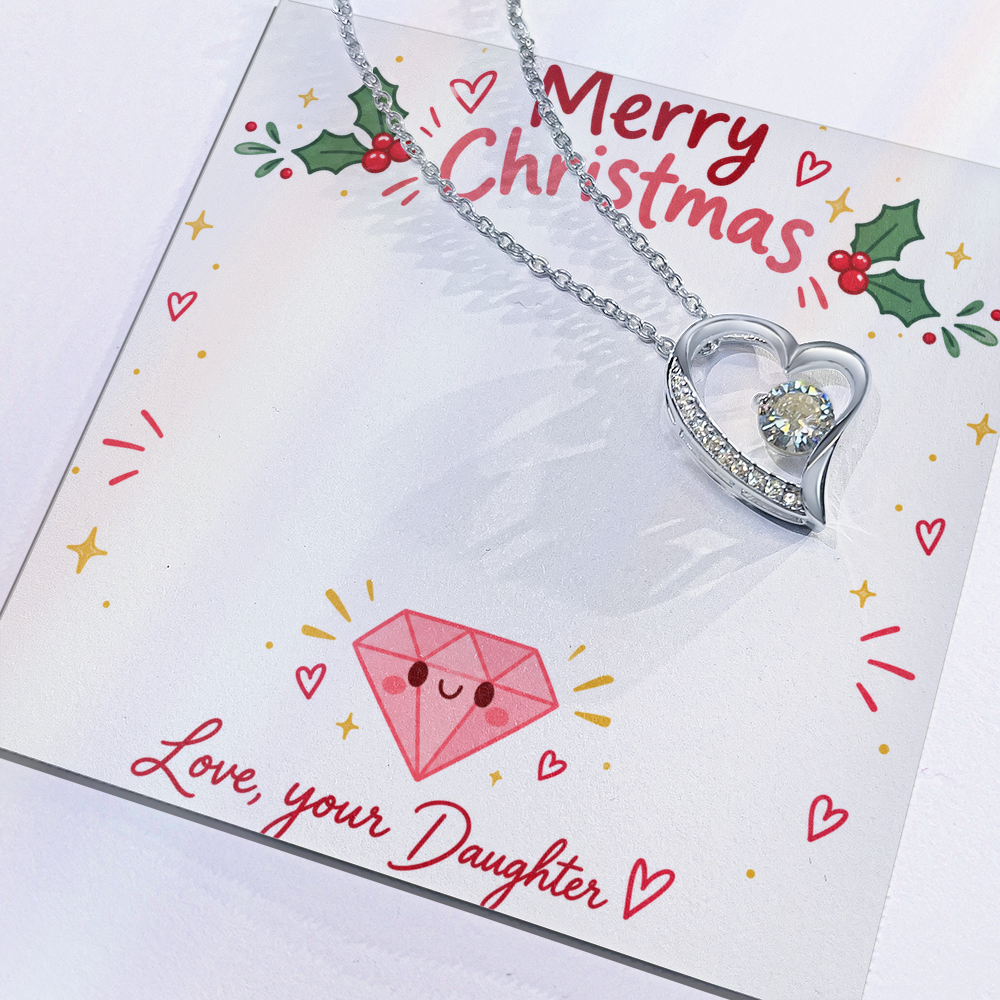 To My Mom from Daughter Christmas Gift – Forever Love Heart Necklace with Crystal