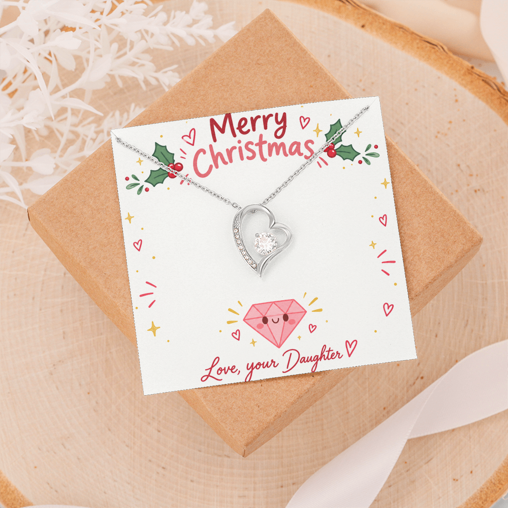 To My Mom from Daughter Christmas Gift – Forever Love Heart Necklace with Crystal