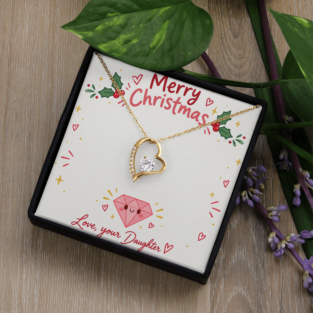 To My Mom from Daughter Christmas Gift – Forever Love Heart Necklace with Crystal