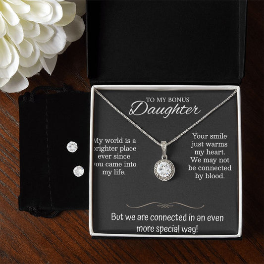 Eternal Love Necklace with Earrings - 14k White Gold